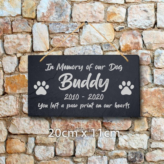 Personalised Engraved Hanging Slate Stone Heart Pet Memorial Grave Marker Plaque