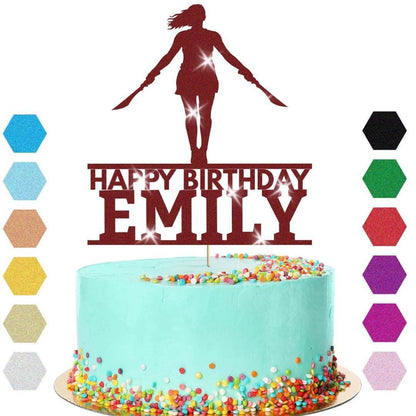 Warrior Double Swords Cake Topper Personalised Girls Birthday Cake Decoration Any Name & Age