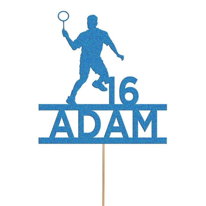Personalised Badminton Player Glitter Cake Topper: Any Name & Age