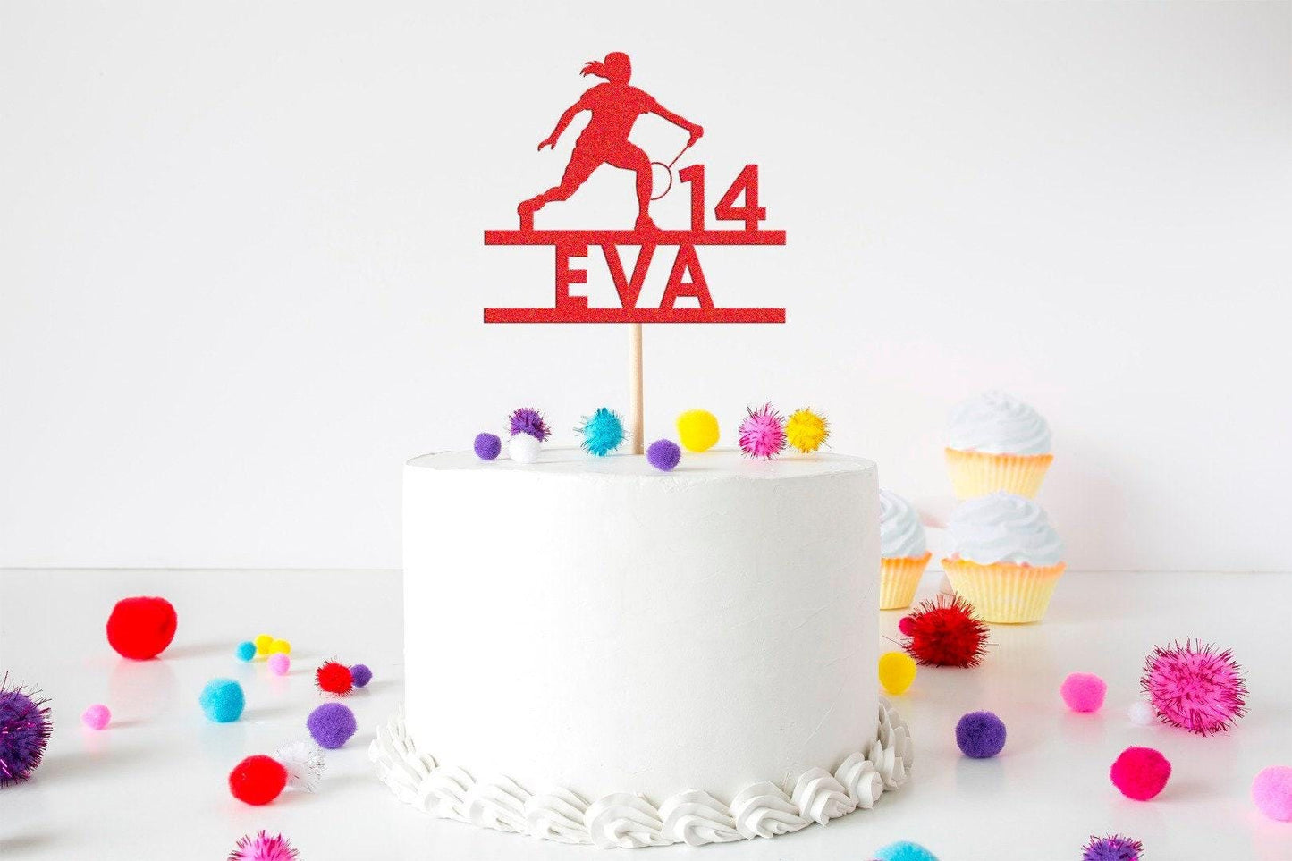 Custom Glitter Tennis Cake Topper: Personalised Birthday Party Decor