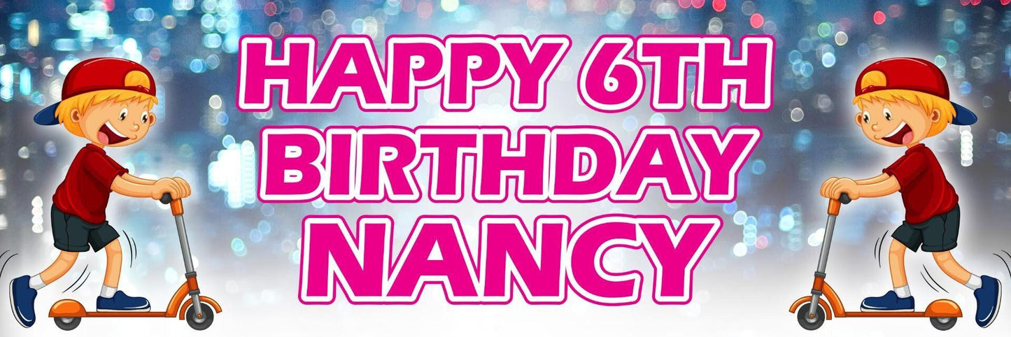 2 Personalised Scooter Birthday Party Celebration Banners Decoration Posters
