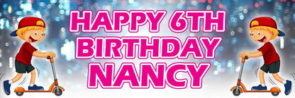 2 Personalised Scooter Birthday Party Celebration Banners Decoration Posters