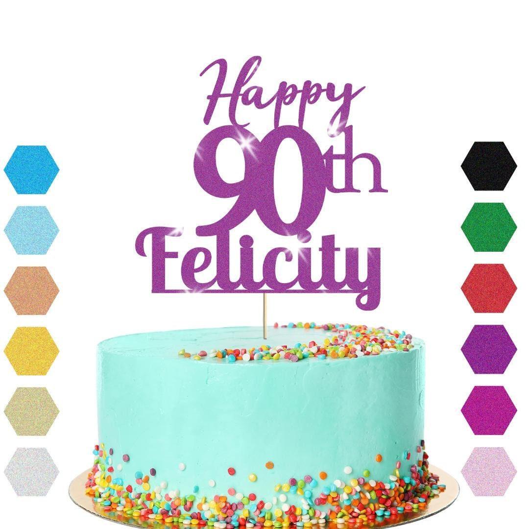 Personalised Name 90th Birthday Glitter Cake Topper Party Cake Decoration Gift