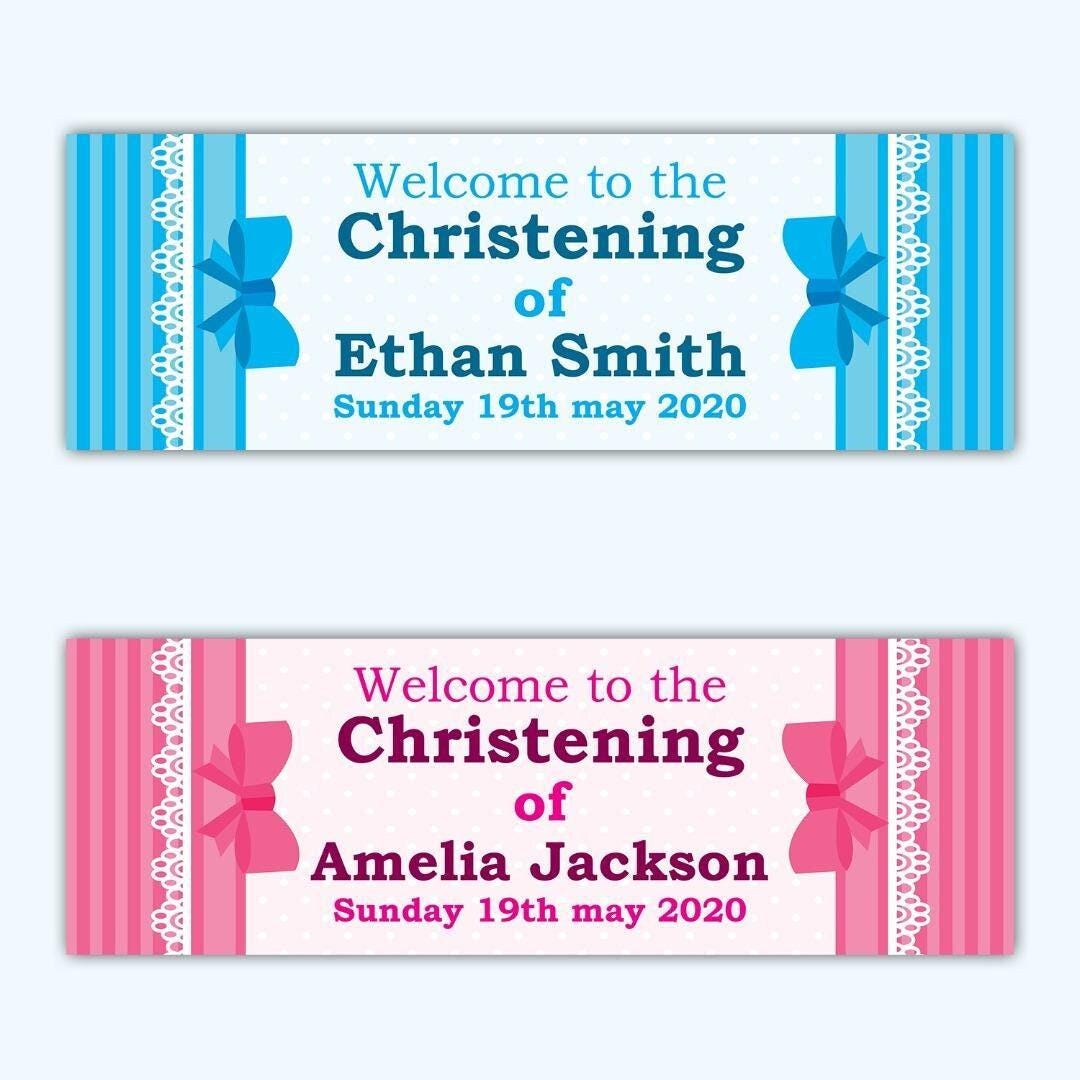 2x Personalised Christening Banner: Custom Party Decoration