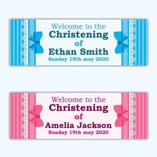 2x Personalised Christening Banner: Custom Party Decoration