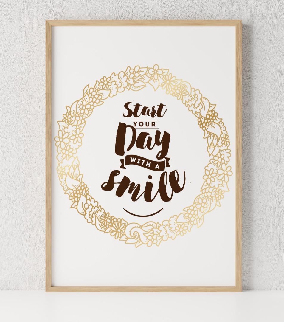 Stay Your Day With A Smile Inspirational Positive Quote Poster Print Wall