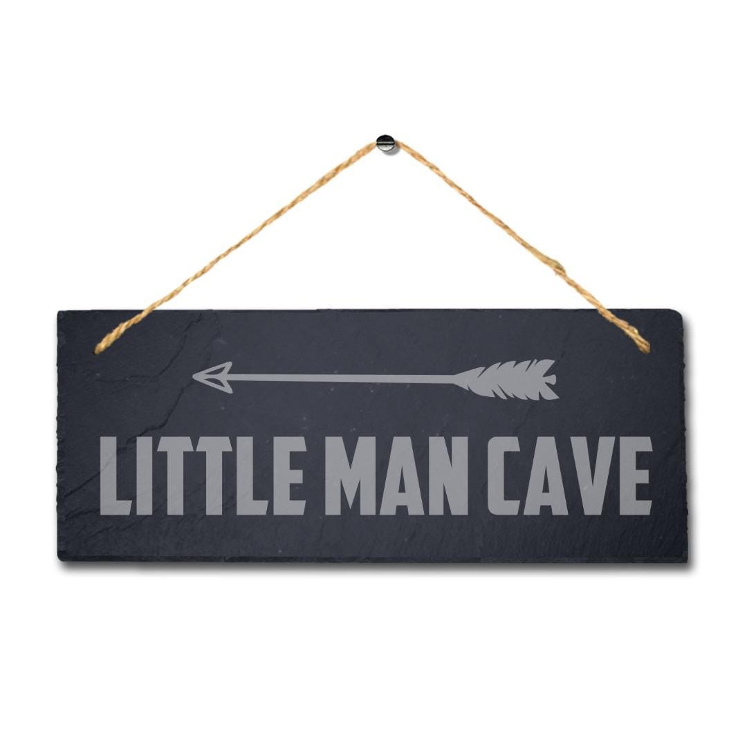 Little Man Cave Right Way Arrow Engraved Hanging Slate Home Cave Plaque Sign