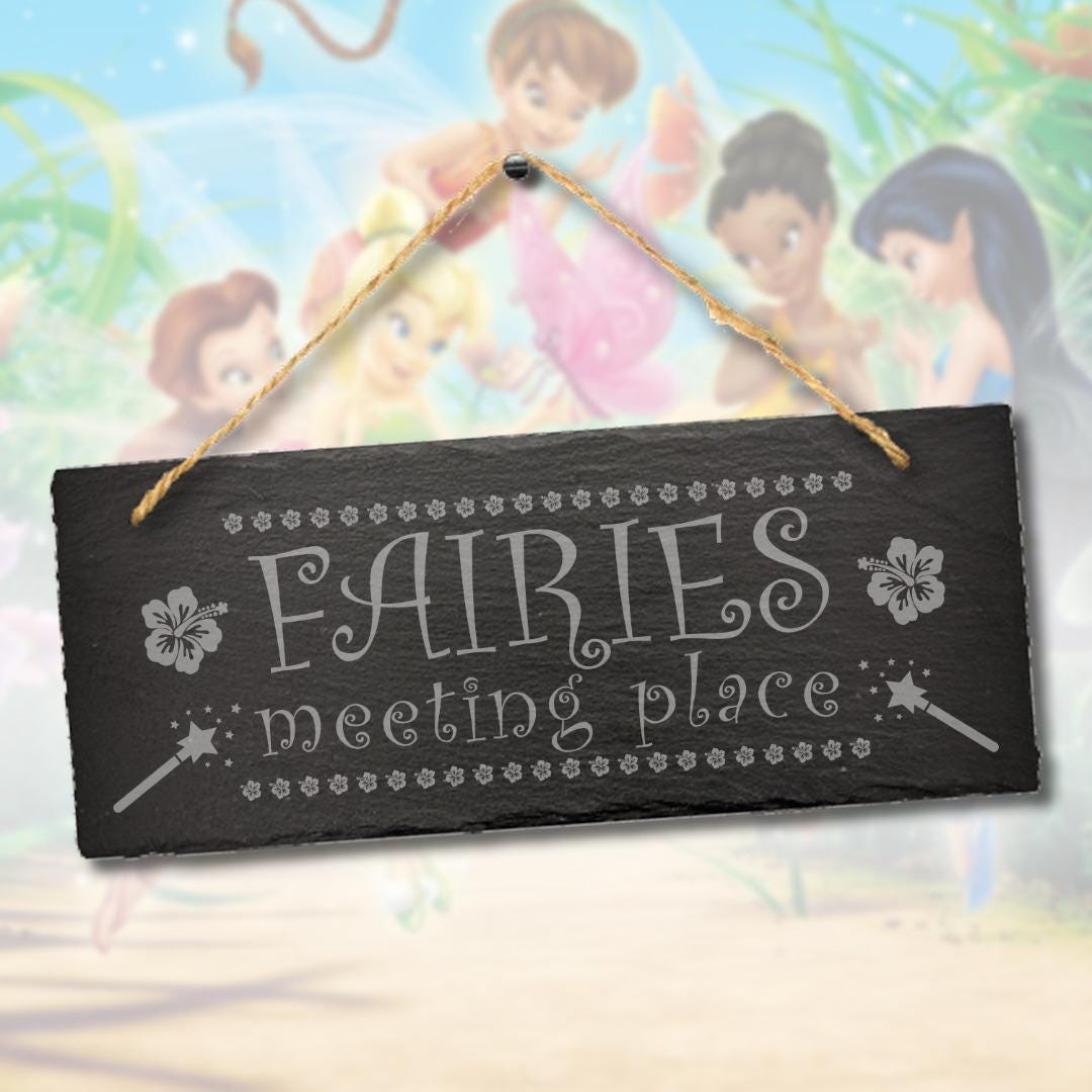 Fairies Meeting Place Engraved Hanging Slate Sign Gardening Gift Garden Outdoor
