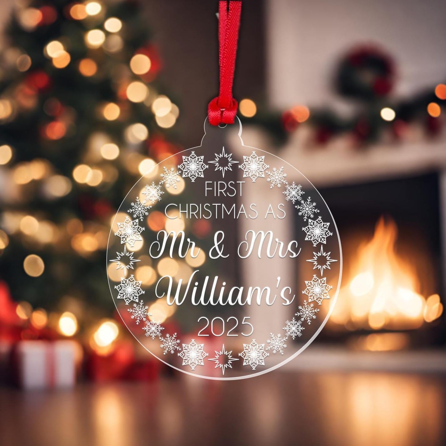 Personalised Mr & Mrs First Christmas Bauble: Acrylic or Ceramic