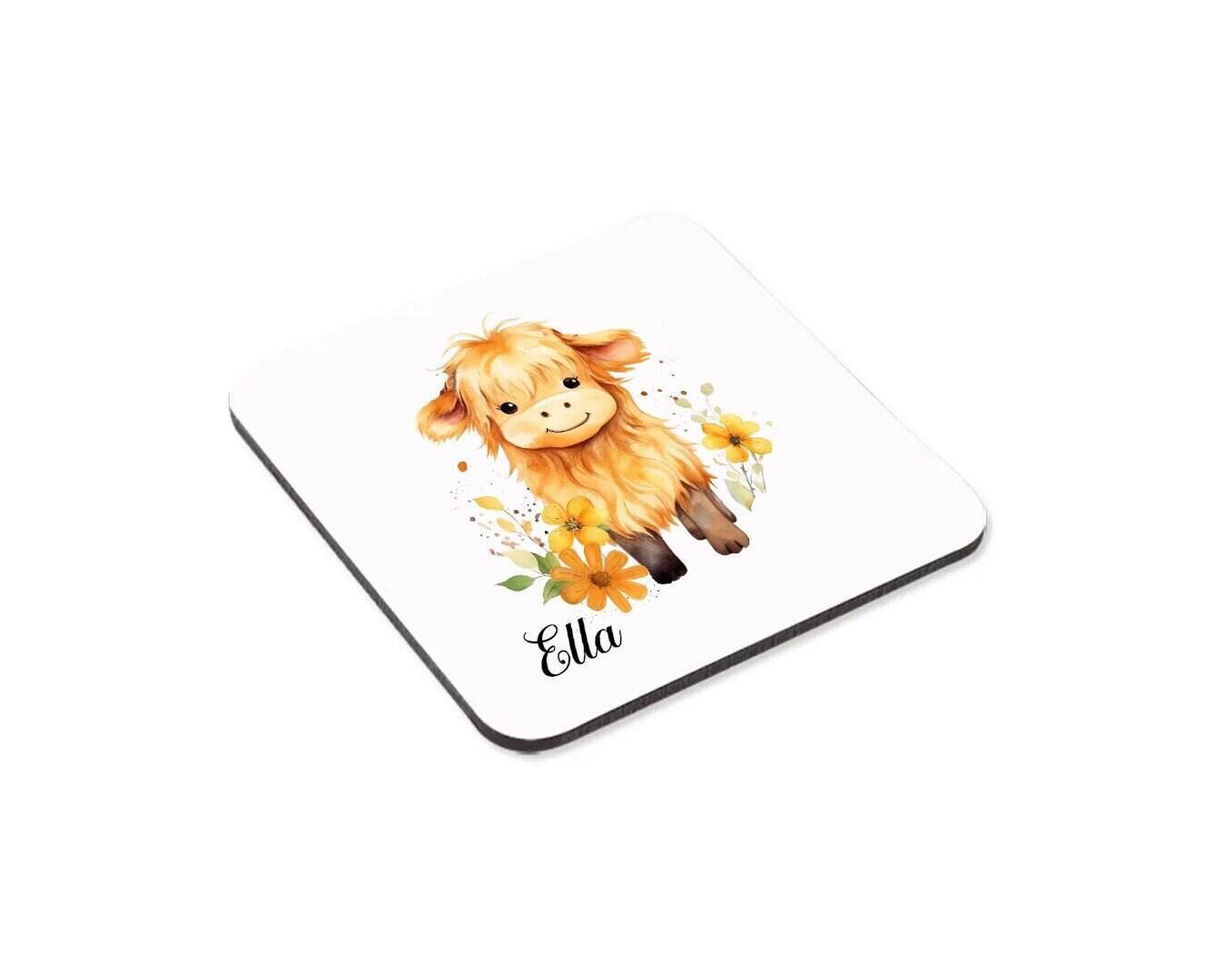 Highland Cow Personalised Mug & Coaster Set Fluffy Cute Highland Cow Girls Gift For Birthdays Christmas