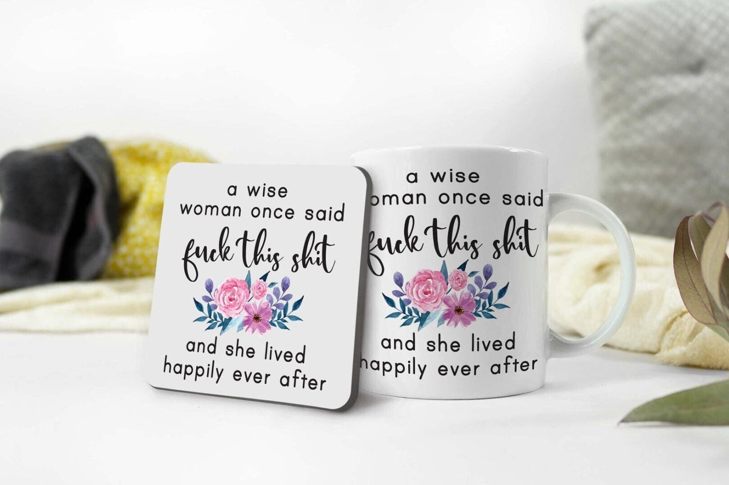 Offensive Rude Mug And Coaster Gift Set Funny Shit Coffee Tea Cup Novelty Gifts