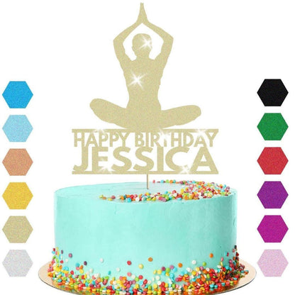 Yoga Cake Topper Personalised Girl Woman Birthday Cake Decoration Any Name & Age