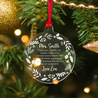 Personalised Christmas Bauble Hanging Tree Decor Teacher Ornament Round Xmas Keepsake Gift