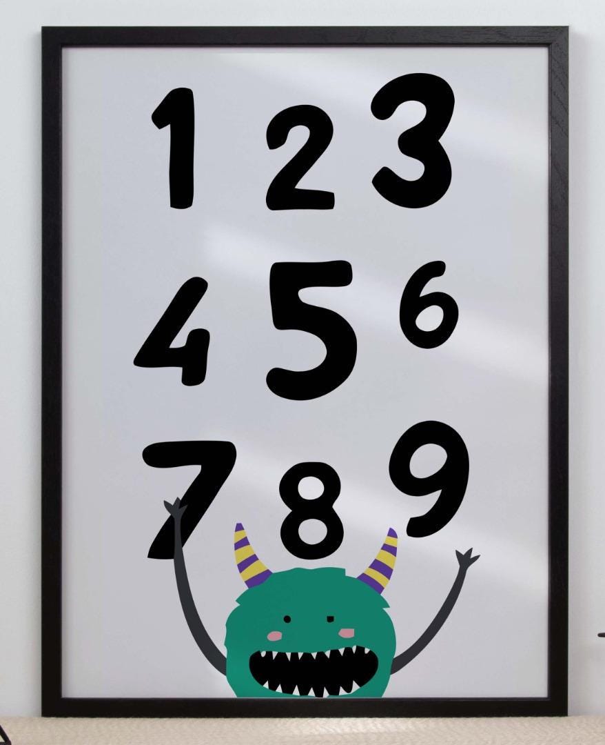 1-9 Numbers Learning Monster Nursery Bedroom Boys Girls Wall Decor Poster Print