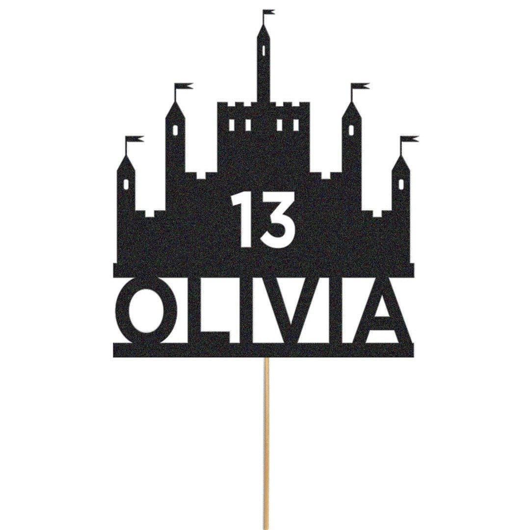 Personalised Glitter Princess Castle Cake Topper: Custom Name & Age
