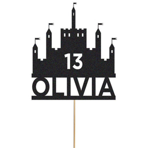 Personalised Glitter Princess Castle Cake Topper: Custom Name & Age