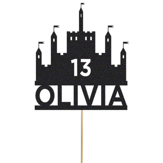 Personalised Glitter Princess Castle Cake Topper: Custom Name & Age