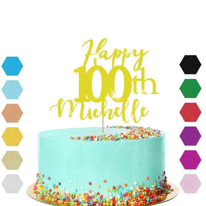 Personalised Name 100th Birthday Glitter Cake Topper Party Cake Decoration Gift