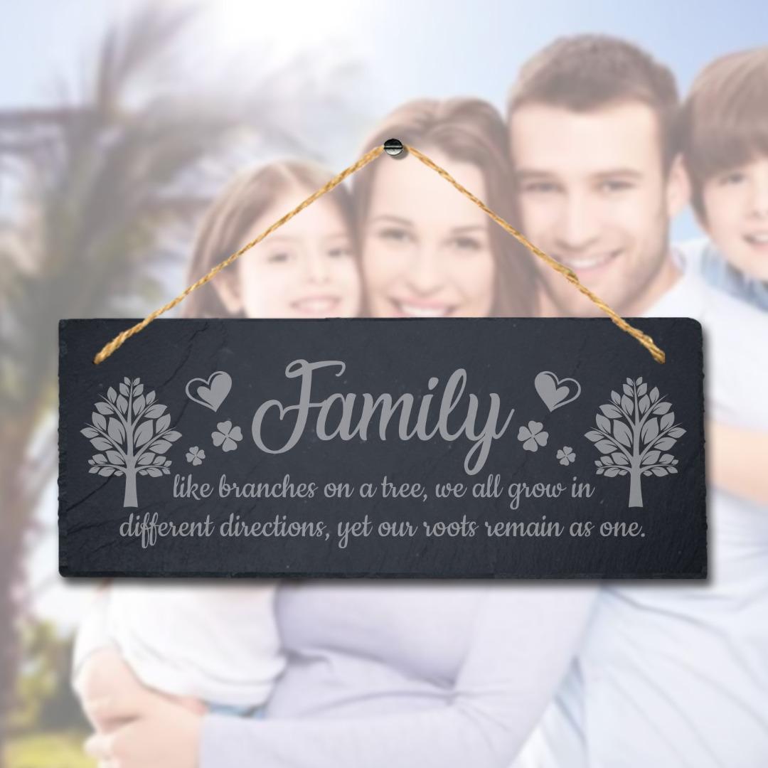 Family Like Branches On Tree Laser Engraved Hanging Slate Home Decor Plaque Sign