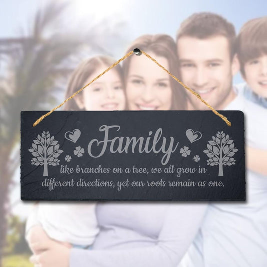 Family Like Branches On Tree Laser Engraved Hanging Slate Home Decor Plaque Sign