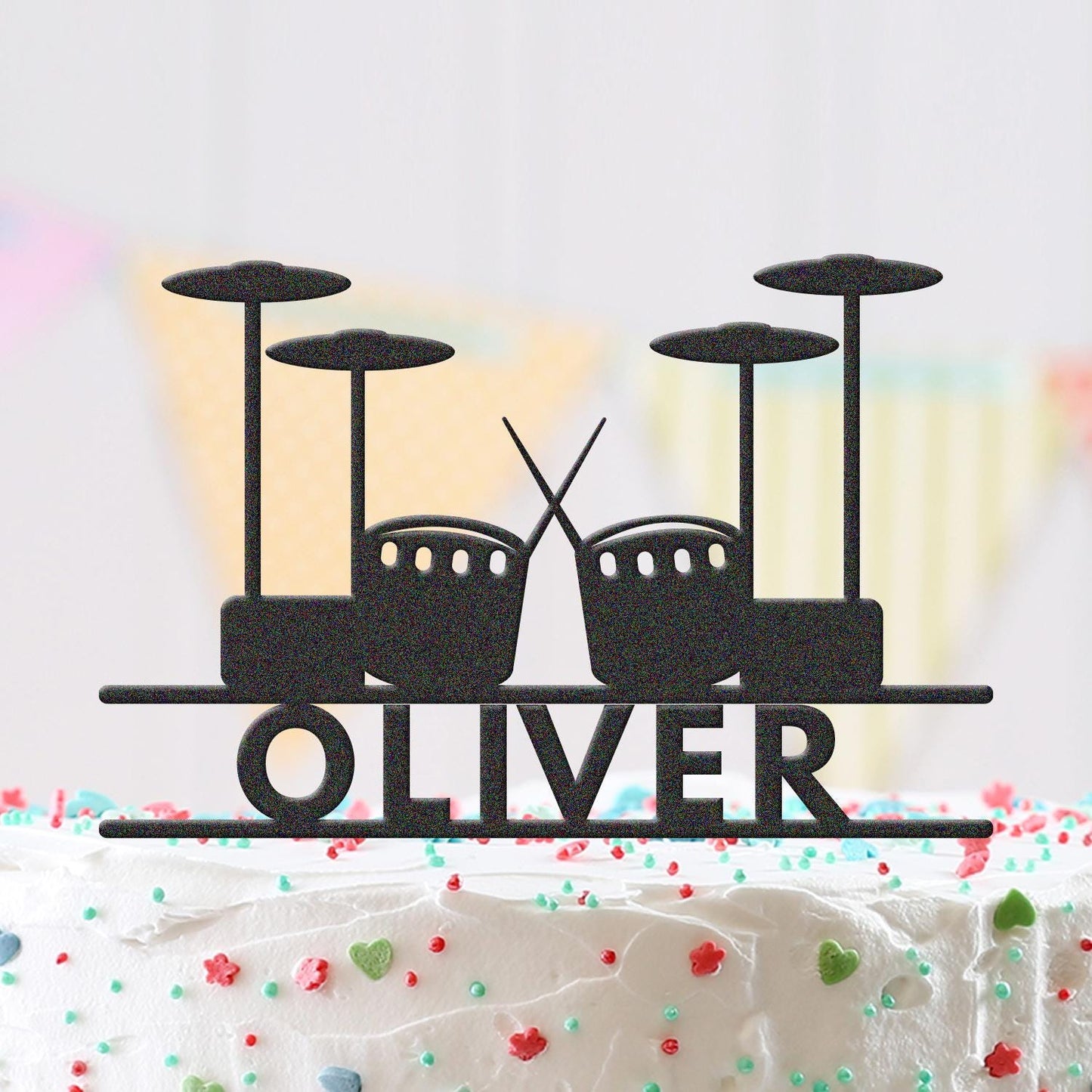 Personalised Name Drum Kit Birthday Cake Topper Drummer Music Acrylic Decoration