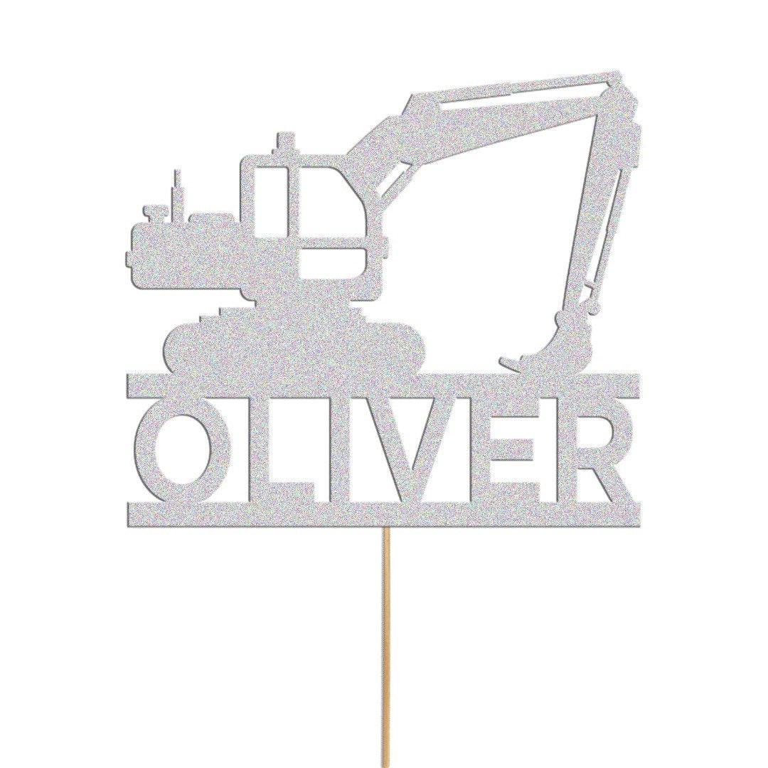 Personalised Glitter Digger Cake Topper: Construction Birthday Decor