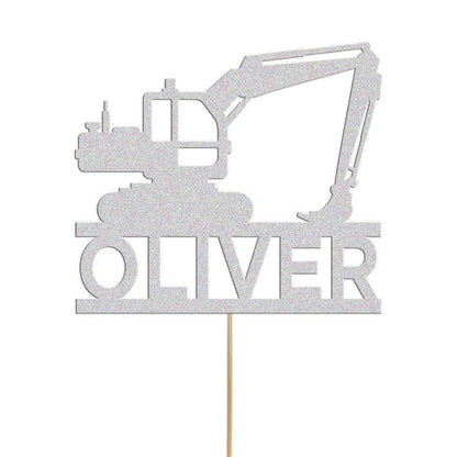 Personalised Glitter Digger Cake Topper: Construction Birthday Decor