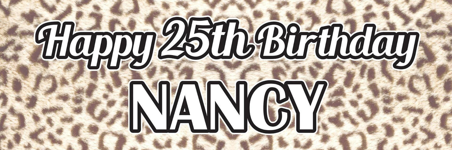 2 Personalised Leopard Print Birthday Celebration Banners Decoration Posters
