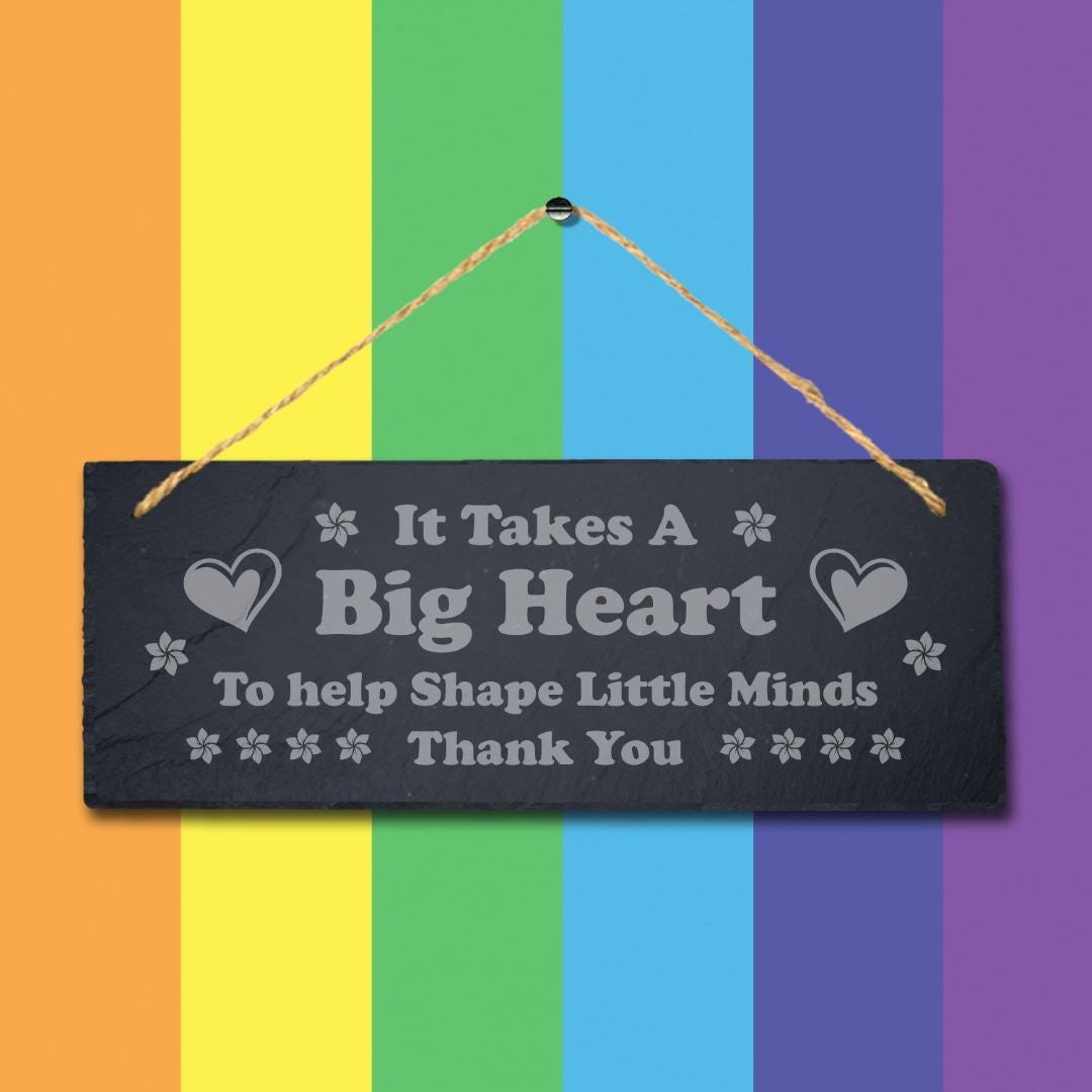 Teacher Thank You Gift Engraved Slate Sign Shape Little Minds School Leavers