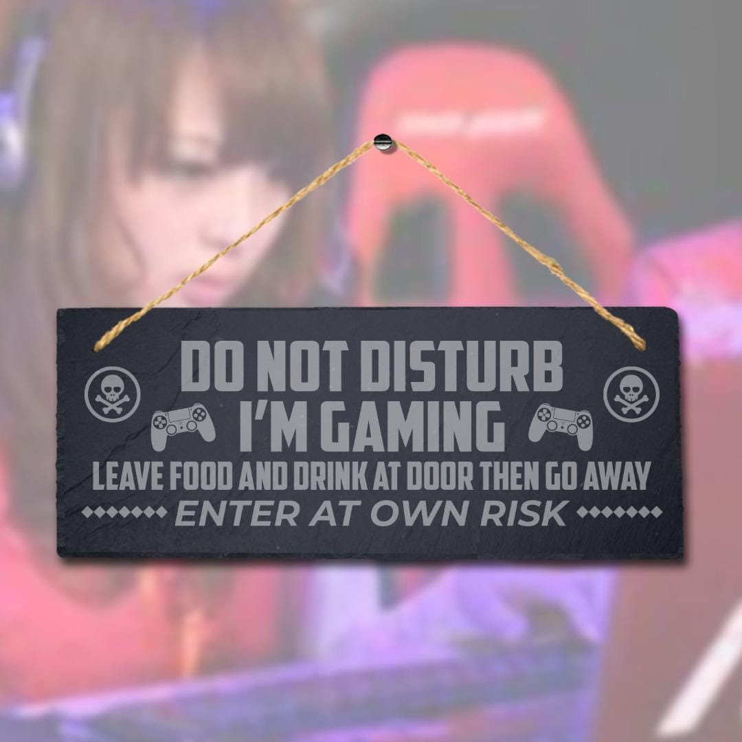Do Not Disturb Laser Engraved Hanging Slate Gaming Gamer Room Door Plaque Sign