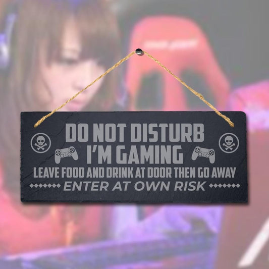 Do Not Disturb Laser Engraved Hanging Slate Gaming Gamer Room Door Plaque Sign
