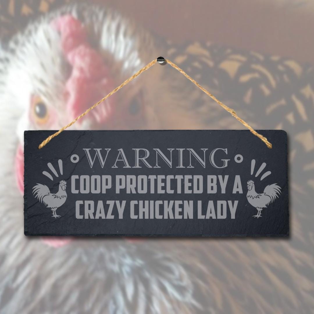 Warning Coop Protected By Chicken Lady Hanging Slate Chick Hen Shed Plaque Sign