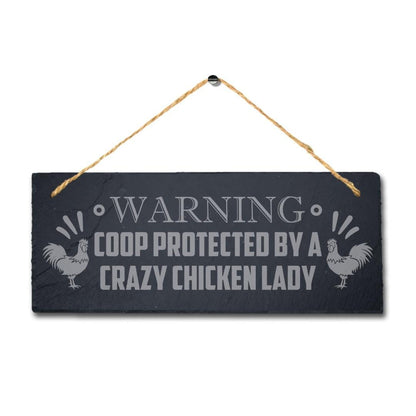 Warning Coop Protected By Chicken Lady Hanging Slate Chick Hen Shed Plaque Sign