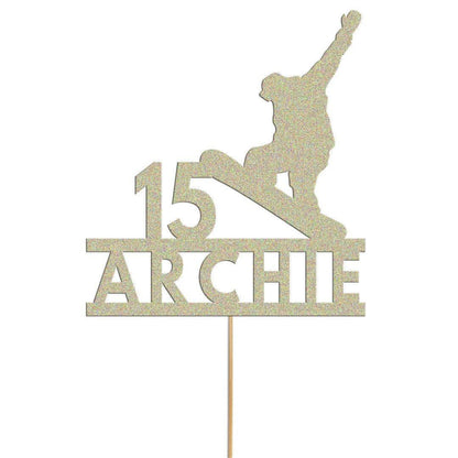 Personalised Glitter Snowboarding Cake Topper: Any Name & Age