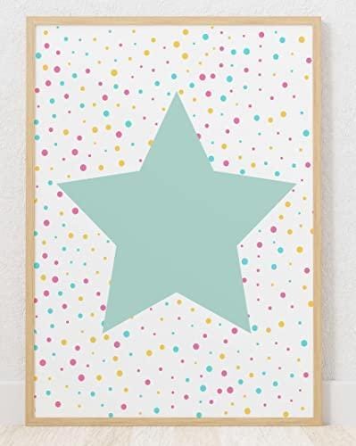 Big Star Polka Nursery Bedroom Boys Girls Wall Decor Art Poster Print