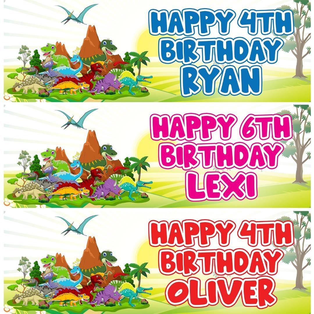 2x Personalised Dinosaur Birthday Banner: T-Rex Party Decorations