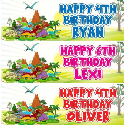 2x Personalised Dinosaur Birthday Banner: T-Rex Party Decorations
