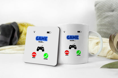 Funny Gamer Mug & Coaster Set: Game Calling Novelty Gift