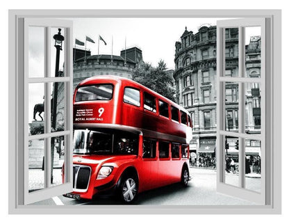 London Bus 3D Window View Wall Decal: Royal Albert Hall Vinyl Mural