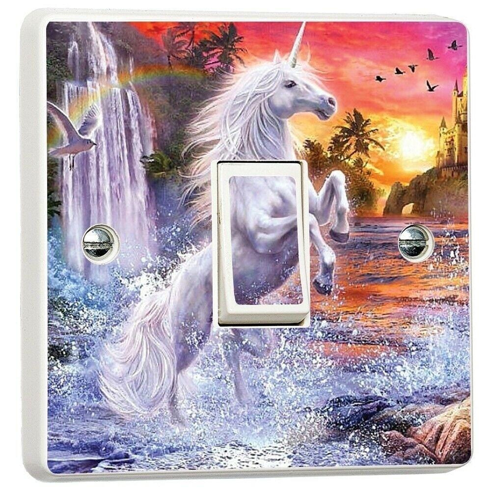 Fantasy Unicorn Castle Light Switch Sticker Cover Vinyl Skin Wall Decal Decor