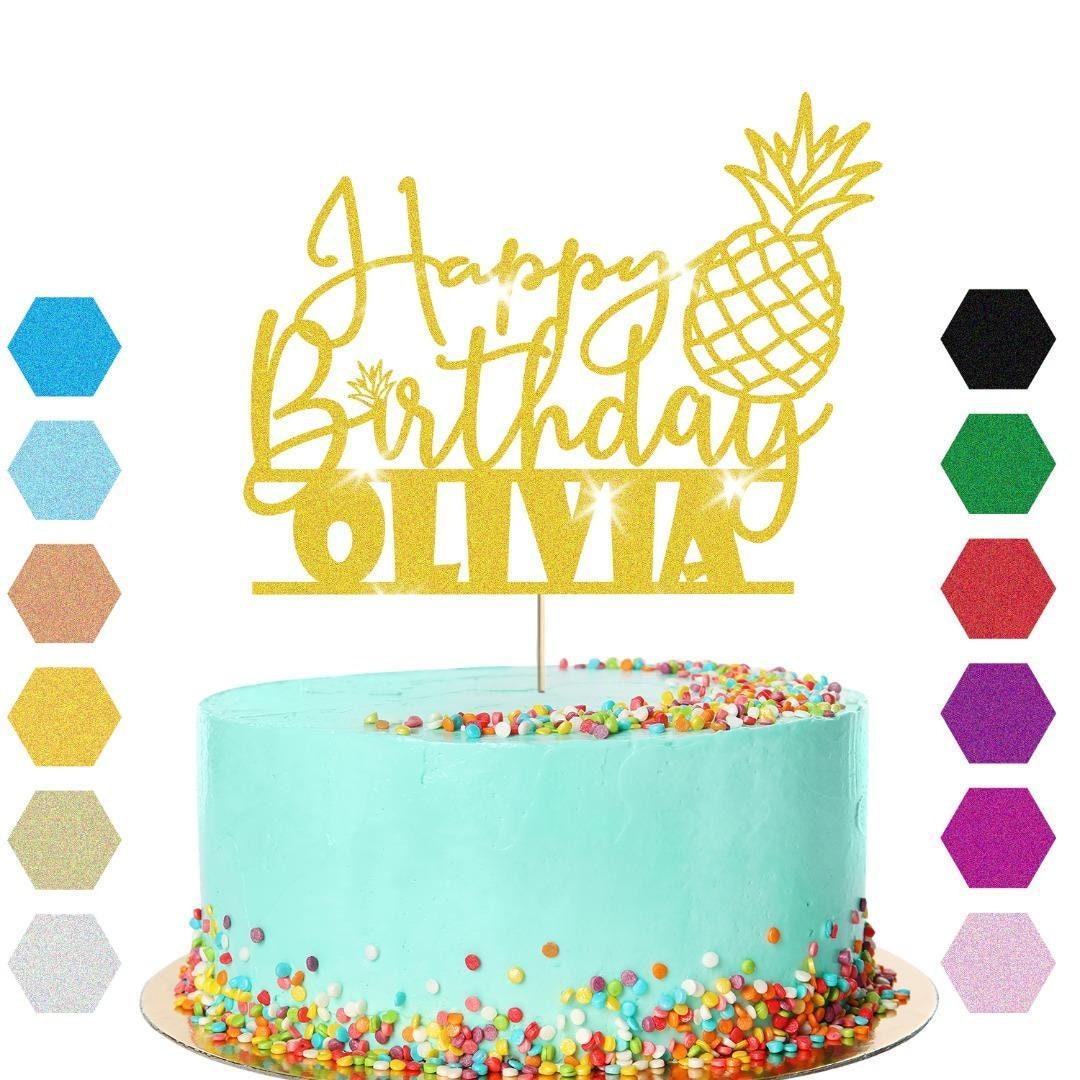 Personalised Pineapple Glitter Happy Birthday Cake Topper Party Cake Decoration