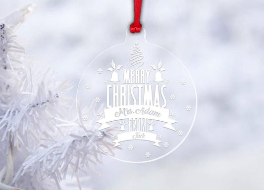 Personalised Teacher Christmas Bauble, Clear Acrylic Ornament