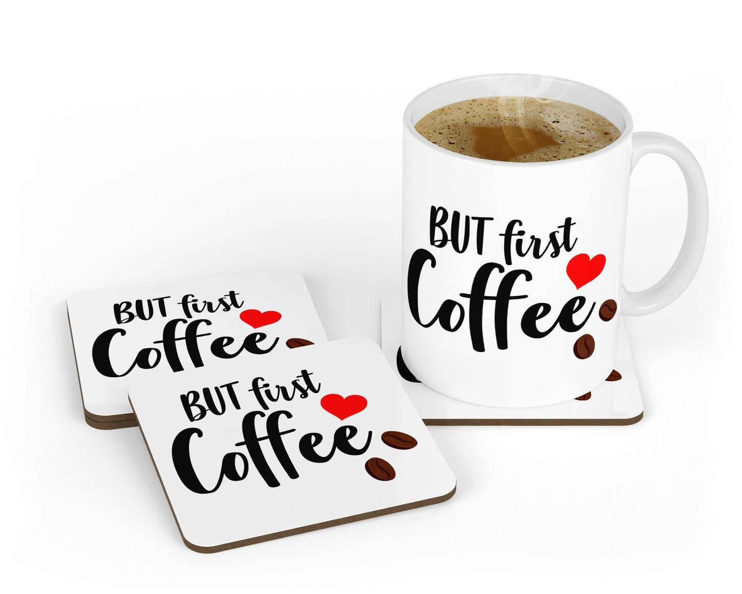 But First Coffee - Ceramic Novelty Mug & Coaster Coffee Tea Cup Office Workspace Gift