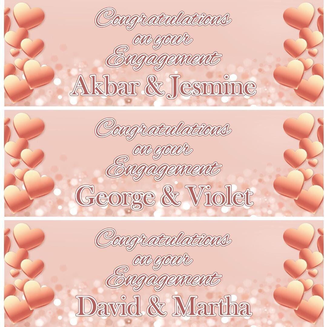 2 Personalised Hearts Rose Gold Engagement Celebration Banners Decoration Poster
