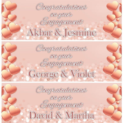 2 Personalised Hearts Rose Gold Engagement Celebration Banners Decoration Poster