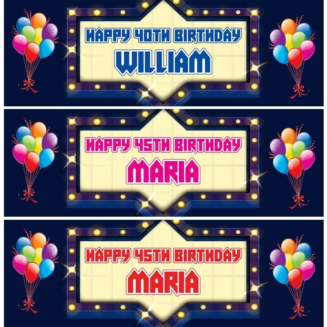 Personalised Birthday Banner: Retro Light Box Party Decoration (Set of 2)