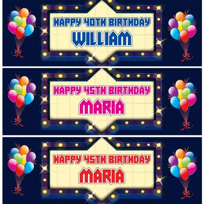 Personalised Birthday Banner: Retro Light Box Party Decoration (Set of 2)