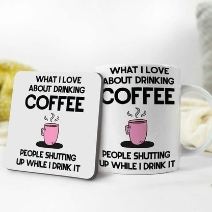 Funny Coffee Mug & Coaster Set: Rude Joke Gift