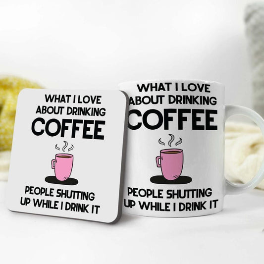 Funny Coffee Mug & Coaster Set: Rude Joke Gift