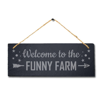 Welcome Hanging Slate Sign Laser Engraved Plaque Funny Farm Farmhouse Home Gift